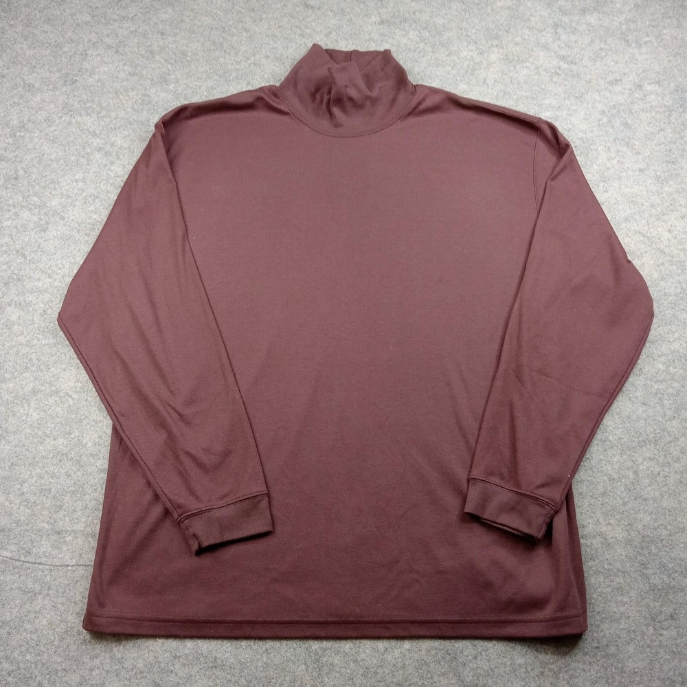 L.L.Bean Mock Neck Shirt Mens 2XL Burgundy Long Sleeve Cotton Blend Regular Fit